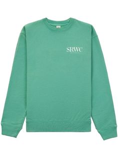 jade green cotton jersey knit logo print at the chest logo print to the rear crew neck long sleeves ribbed cuffs and hem When buying this unisex item, keep in mind that it is graded in standard men's sizing. Crew Neck Logo Print Sweater For Loungewear, Classic Sweatshirt For Spring Streetwear, Classic Spring Sweatshirt For Streetwear, Classic Spring Streetwear Sweatshirt, Green Long Sleeve Top With Embroidered Logo, Crew Sweatshirt With Logo Print For Loungewear, Crew Neck Sweatshirt With Logo For Loungewear, Crew Neck Logo Print Sweatshirt For Loungewear, Oversized Crew Neck Sweater With Logo