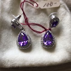 Teardrop Purple And Rhinestone Earrings. Teardrop Stone Earrings For Party, Teardrop Rhinestone Earrings For Gift, Purple Rhinestone Drop Earrings, Teardrop Crystal Earrings With Rhinestones For Gift, Teardrop Crystal Earrings With Rhinestones, Jeweled Teardrop Crystal Earrings Gift, Teardrop Jeweled Crystal Earrings For Gift, Elegant Purple Rhinestone Crystal Earrings, Rhinestone Drop Earrings Gift