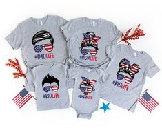 "American Family Shirt, Patriotic Shirts, Family 4th of July Shirt, Kids fourth of July Shirt, Matching Family Shirt Our T-Shirts high quality, super soft and comfy. Made with top of the line vinyl and pressed with a professional grade heat press. Please be advised before your order. Thanks! FABRICATION Solid Colors: 100% combed and ring spun cotton, 30 single, 4.2 oz. Heather/Blend Colors: 52% combed and ring spun cotton, 48% polyester, 30 single, 4.2 Oz. HOW TO ORDER: 1️- Select the shirt size Family Matching 4th Of July T-shirt With Graphic Print, Family Matching Independence Day Graphic T-shirt, Fun Cotton Shirt For Independence Day, Fun Independence Day Cotton Shirt, Cotton Tops With Custom Independence Day Print, Independence Day Cotton Tops With Custom Print, Family 4th Of July Shirts, Kids Fourth Of July, Matching Family Shirt