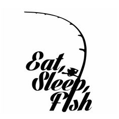 the logo for eat sleep fish is shown in three different colors and styles, including black and white