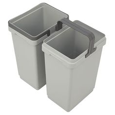 two gray trash cans sitting next to each other