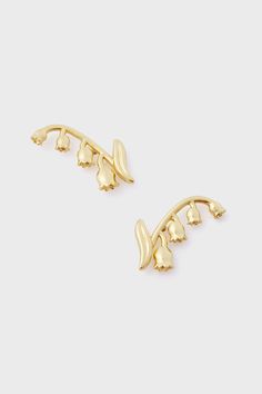 Gold Lily of the Valley Climber Studs | Tuckernuck Jewelry Cute Flat Back Earrings, Fun Gold Earrings, Esr Piercings, Spring Gift Gold Jewelry, Trendy Gold Jewelry For Spring, Gold Metal Jewelry For Spring, Spring Gold Jewelry, Trendy Gold Earrings For Spring, Single Gold Earring For Spring