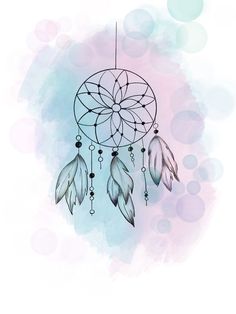 a drawing of a dream catcher on a watercolor background