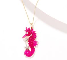 The beauty of the sea is captured with this carved gemstone seahorse necklace. Diamond accents add sparkle to an already stunning piece. From Glenn Lehrer Collection. Seahorse Necklace, Seahorse Pendant, Necklace Diamond, Pink Quartz, Cute Jewelry, Amazing Jewelry, The Beauty, The Sea, Diy Jewelry