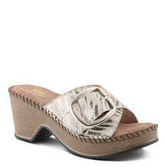 SILVER Leather Slip-on Wedge Sandals With Buckle Closure, Summer Suede Clogs With Buckle Closure, Chic Wedge Heel Clogs With Buckle Closure, Spring Wedge Heel Clogs With Buckle Closure, Spring Buckle Closure Wedge Heel Clogs, Elegant Spring Clogs With Buckle Closure, Leather Wedge Heel Mules With Buckle Closure, Leather Mules With Buckle Closure And Wedge Heel, Sandals Wedge