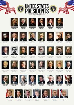 an image of presidents and their names in the united states poster print on white paper