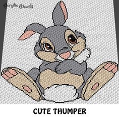 a cross stitch pattern of a cute thumper rabbit sitting on the ground with its legs crossed