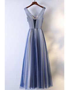 Blue V-neck Formal Dress For Summer, Blue V-neck Dress For Summer Formal Events, Elegant Blue V-neck Sleeveless Dress, Blue Sleeveless V-neck Dress For Evening, Sleeveless Blue Prom Dress, Blue Tulle Prom Dress, Beaded Prom Dresses, Bridesmaid Dresses Under 100, Petite Wedding Dress