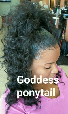 Beach Curl Ponytail Weave, High Curly Ponytail Weave Black Women, High Curly Ponytail Weave, Braided Updo Ponytail, Goddess Ponytail, Curly Ponytail Weave, Weave Ideas, Trendy Braids