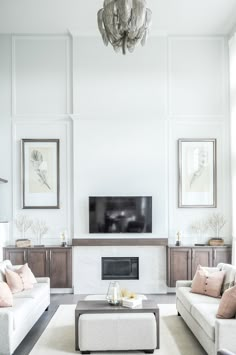 a living room filled with furniture and a flat screen tv mounted on the wall above a fireplace