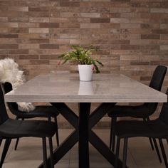 a table with chairs and a potted plant on it