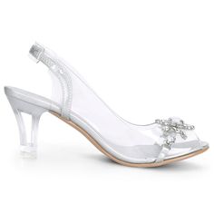 A pair of elegant, clear slingback style sandals with flower rhinestones feature a comfortable cushioned insole that snuggles your feet to provide comfort with every step. These sandals are playful and reflect an extravagant look. Easy to be paired with jeans or dresses for a casual look. It's beautiful and elegant and perfect for office, interview, party, casual, Christmas Day, dating, and evening. Womens Chunky Heels, Heels Sandals, Peep Toe Heels, Chunky Heel, Heel Sandals, Chunky Heels, Casual Looks, Sandals Heels, Interview