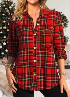 Color:Red;Size:S;Size:M;Size:XL;Size:XXL;Package Contents:1 X Blouse;Occasion:Other;Style:Casual; Red Clothes Casual, Tartan Plaid Scarf, Womens Outfits, Red Long Sleeve Shirt, Red Plaid Shirt, Long Sleeve Plaid Shirt, Red Shirt, Women Shirts Blouse, Collar Blouse