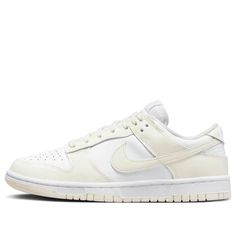 Step up your style game with the Nike Dunk Low Retro Coconut Milk Women! Created by Peter Moore, these basketball shoes feature an iconic low top cut and timeless design. The sleek powdery tones of the coconut milk-colored leather overlay—matched perfectly with a yellowish-cream Swoosh logo, rubber outsole and heel tab—gives off an effortless yet classic finish. Crafted from 100% sole rubber outer leather, you can be sure that your footwear choice is as comfortable and durable as it is fashionable. For those who are looking for a touch of nostalgia in their sneaker collection, the Nike Dunk Low Retro Coconut Milk Women is must-have for everyday wear or special occasions. (SNKR/Retro/Skate/Light/Low Top/Women's/Non-Slip) Off White Cushioned Sneakers For Streetwear, Casual Cream Basketball Shoes For Streetwear, Classic Off White Sneakers For Streetwear, Classic Off-white Sneakers For Streetwear, Off White Boost Sneakers For Streetwear, Off White Boost Midsole Sneakers For Streetwear, Off White Sneakers With Boost Midsole For Streetwear, Off-white Boost Midsole Sneakers For Streetwear, Cream Low-top Skate Shoes With Boost Midsole