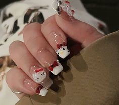 Paznokcie Hello Kitty, Hello Kitty Nail, Kitty Nail, Girly Acrylic Nails, Hello Kitty Nails, Y2k Nails, Pretty Gel Nails, Really Cute Nails, Soft Nails