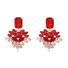 Material: Alloy Color: White, Black, Red, Green, Blue Fashion Element: Quadrilateral Style: INS Style Elegant Red Earrings For Party, Glamorous Summer Party Earrings, Glamorous Party Earrings For Summer, Red Drop Earrings For Party, Chic Red Earrings For Summer, Trendy Red Festive Jewelry, Trendy Red Jewelry For Festive Occasions, Chic Red Summer Jewelry, Trendy Red Party Earrings