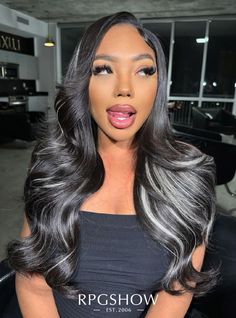 Black Hair With Platinum, Layers Black Hair, Color Black Hair, Black With Blonde Highlights, Black Hair With Blonde Highlights, Dark Black Hair, Blonde Natural Hair, Descendants 4, Black Hair Wigs