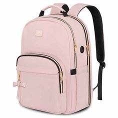 Pink Backpack Description Black laptop backpack Dimensions: 18" x 13" x 7.8"; Item Weight: 1.74 pounds; Material: Semi-waterproof & durable polyester material; Fit 17 inch laptop; Feature: ▶ PROTECTION & LARGE CAPACITY - This large travel backpack for women considers a padded 17 inch laptop compartment with a TSA-friendly design that can easily be scanned at airport security checkpoints without having to remove the laptop. The 35L spacious main compartment can hold your 3-5 day trip's clothes or School Laptop Bag With Luggage Sleeve In Nylon, Student Laptop Bag With Nylon Material, Nylon Backpack For School, School Laptop Backpack With Luggage Sleeve, Large Backpack Travel, Black Laptop, Hiking Pack, At Airport, Airport Security