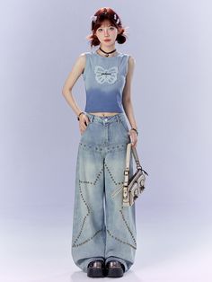 The price is for a pair of pants only, others are not included. Garment Size SizeSMLXLFull Length106108110112Waist68727680Hips103107111115 Butterfly Concert Outfit, Denim Butterfly, Butterfly Patch, Steampunk Fashion Male, Gothic Skirts, Irregular Hem, Design Light, Star Design, Outfits With Hats