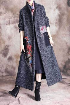 #coat #woolen #overcoat #folkstyle Spring Gray Patchwork Outerwear, Long Patchwork Outerwear For Work, Vintage Long Outerwear With Patchwork, Vintage Long Patchwork Outerwear, Winter Patchwork Long Sleeve Sweater Coat, Spring Long Coat Outerwear With Patchwork, Winter Long Sleeve Patchwork Sweater Coat, Spring Long Coat With Patchwork, Casual Long Patchwork Outerwear