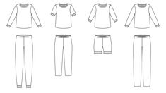 the front, back and side views of an unisex pajama set