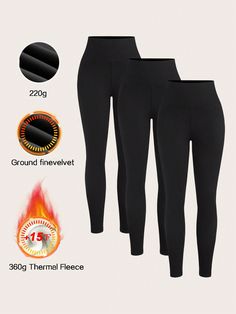 3 Pack Thermal Flee  Legging Style Women,High Waisted Tummy Control Warm Winter Yoga Workout Thick Pants Multicolor Casual    Plain Regular Medium Stretch  Women Clothing, size features are:Bust: ,Length: ,Sleeve Length: Mode Des Leggings, Leggings Mode, Thick Pants, Thermal Pants, Basic Leggings, Leggings Casual, Inspiration Mode, Leggings Fashion, Yoga Fitness