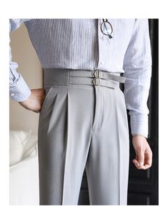 Wiaofellas Office Trouser Men Business Casual Pant Quality Metal Butto Pant For Man, Trouser Men, Button Trousers, Men Business Casual, Casual Pant, Business Casual Men, Social Club, Club Outfits, Trouser Pants