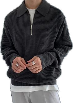 Mens Pullover Sweater, Fine Knit Sweater, Jersey Vintage, Polo Sweatshirt, Retro Mode, Half Zip Sweaters, Polo Sweater, Knit Tunic, Collar Sweater