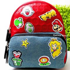 Super Mario Bros Mini Faux Leather Backpack Purse Red Blue Princess Peach | eBay Fun Red Bags For Back To School, Fun Red Backpack Bag, Cute Leather Backpack, Mini Backpack Purse, Faux Leather Backpack, Leather Backpack Purse, Faux Leather Bag, Super Mario Bros, Mini Backpack