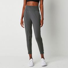 Pull on this sleek yet comfy pair of Xersion women's high-rise jogger pants for active days or workouts. Made from a smooth recycled stretchy fabric with quick-dry properties, these pants have an elastic-waist, two pockets, and cuffed legs. Pair it with a tank top or workout tee. Front Style: Flat FrontFeatures: Quick Dry, Stretch FabricClosure Type: Full ElasticFit: Regular FitPockets: 2 Side Slip PocketsRise: High RiseSupport: Light SupportFiber Content: 87% Polyester, 13% SpandexFabric Descri Solid Activewear With Elastic Waistband For Jogging, Athleisure Sweatpants With Elastic Waistband For Yoga, Athleisure Style Yoga Sweatpants With Elastic Waistband, Sporty Ankle-length Comfort Stretch Sweatpants, Elastane Sportswear Pants For Jogging, Athleisure Stretch Sweatpants With Go-dry, Stretch Go-dry Sweatpants In Athleisure Style, Stretch Go-dry Sweatpants For Athleisure, Comfort Stretch Ankle-length Yoga Pants