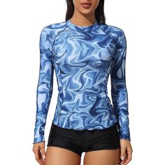 Women's Rash Guard Long Sleeve Tie Dye Uv Protection Y2k Upf 50 Swimsuits Small * 82% Polyester, 18% Spandex * Pull On Closure * Tie Dye Rash Guard For Women: Raglan Sleeve Swimsuit Top Designed With Tie Dye Craft Technique And Irregular Printing Makes You Look More Flattering And Stylish. * Women Rash Guard: Crew Neck Rashguard Features Reverse Seams That Are Sewn On The Outside, In A Contrasting Color, Providing A Slimming Effect, Accentuating Your Curves In All The Right Places. * Upf 50 Sun Long Sleeve Nylon Swimwear For Summer, Fitted Long Sleeve Tops For Water Sports, Blue Fitted Rash Guard For Pool, Fitted Blue Rash Guard For Pool, Fitted Casual Rash Guard For Swimming, Casual Fitted Rash Guard For Pool, Blue Fitted Rash Guard For Summer, Fitted Casual Rash Guard For Pool, Fitted Blue Rash Guard For Beach