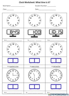 This worksheet allows students from the second grade of elementary school to learn how to tell the time by looking at different watches. Save this pin for your next class!