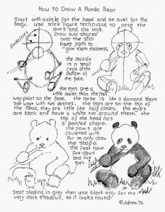 the instructions for how to draw a panda bear and other stuffed animals are shown in this drawing