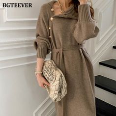 Brand Name: BGTEEVERSilhouette: StraightOrigin: CN(Origin)Season: WinterNeckline: TurtleneckSleeve Style: RegularDecoration: ButtonStyle: CasualDresses Length: Mid-CalfMaterial: AcrylicMaterial: Knitting CottonAge: Ages 18-35 Years OldModel Number: BY3139Sleeve Length(cm): FullGender: WOMENWaistline: empirePattern Type: Solidseason: winteritem type: women sweaters dressitem: women knitted dresssize: one size Sweater Dress Long, Winter Turtleneck, Belted Sweater, Long Sweater Dress, Sweater Dress Women, Loose Outfit, Turtle Neck Dress, Knit Sweater Dress, Mid Length Dresses