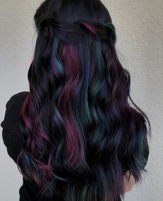 Peacock Highlights, Oil Slick Hair Color, Biolage Hair, Oil Slick Hair, Baylage Hair, Slick Hair, Cute Hair Colors, Oil Slick, Colored Hair