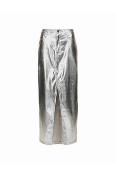 Lupe Silver Metallic Maxi Skirt | AMY LYNN | Wolf & Badger Silver Shiny Skirt For Spring, Spring Silver Shiny Skirt, Chic Party Maxi Skirt With Pockets, Leather Maxi Skirt, Summer Wardrobe Staples, High Waisted Maxi Skirt, Metallic Skirt, Metallic Fabric, Skirt Fits