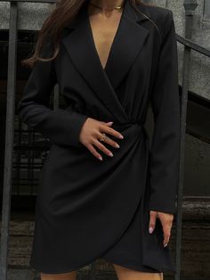 Elegant V-neck Blazer For Semi-formal Occasions, Long Sleeve V-neck Dress For Date Night In Fall, Elegant V-neck Semi-formal Blazer, Chic V-neck Party Blazer, Chic V-neck Jacket Dress For Formal Occasions, Chic V-neck Evening Outerwear, Chic Long Sleeve V-neck Evening Dress, Chic Mini Jacket Dress For Formal Occasions, Chic Mini Blazer Dress For Semi-formal Occasions