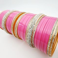 Gurjit Bridal Bangle Set Indian Bangles , South Asian Bangles , Pakistani Bangles , Desi Bangles , Punjabi Bangles , Tamil Bangles , Indian Jewelry Traditional Pink Bangle For Party, Pink Sparkling Stones Bracelet For Wedding, Pink Diamond Wedding Bracelets, Pink Cubic Zirconia Bangle Bracelets, Pink Wedding Bracelets With Sparkling Stones, Pink Crystal Wedding Bracelets, Pink Hand Set Bangle As A Gift, Hand Set Pink Crystal Jewelry, Pink Crystal Jewelry With Hand Set Details