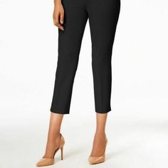 Measurements Laying Flat: Waist: 17.5" Rise: 11" Inseam: 25" B234 Chic Black Career Bottoms, Black Career Bottoms, Elegant Workwear Capri Bottoms, Black Office Pants For Spring, Black Pants For Office Wear In Spring, Chic Black Capri Length Bottoms, Black Office Wear Pants For Spring, Black Spring Office Pants, Chic Black Capri Length Pants