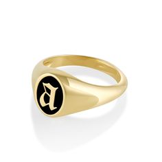 A piece perfect for remembering, celebrating, or having your own little secret. Please note: this design is non-resizable. Info Design, Initial Ring, Original Jewelry, Ring Sizer, Enamel Jewelry, Black Enamel, Signet Ring, Beautiful Necklaces, Contact Us