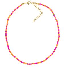 3mm hot pink and orange seed bead no custom sizes 3 inch extender Pink And Orange Jewelry, Summer Seed Bead Necklace, Bracelets Tutorial, Orange Jewelry, Spring Tea, Friendship Bracelets Tutorial, Stacked Earrings, Necklace Ideas, Stacked Necklaces