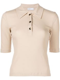 Luxury Cream Collared Top, Luxury Beige Top With Collared Neckline, Luxury Beige Short Sleeve Tops, Luxury Spring Polo Shirt With Relaxed Fit, Luxury Collared Women's Polo Shirt, Luxury Women's Short Sleeve Polo Dress, Luxury Women's Collared Polo Shirt, Luxury Beige Casual Polo Shirt, Luxury White Long-sleeve Polo Shirt