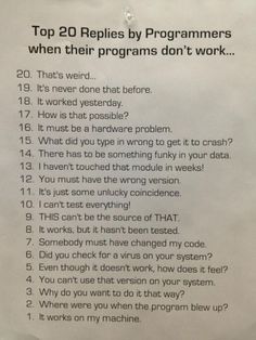 a piece of paper with some writing on it that says top 20 replicas by programs when their programs don't work