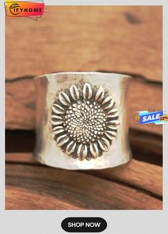 Vintage Ethnic Sunflower Distressed Rings Bohemian Matching Everyday Rings Vintage Handmade Rings For Summer, Vintage Handmade Summer Rings, Vintage Summer Ring Jewelry, Bohemian Sunflower Design Jewelry For Summer, Bohemian Summer Jewelry With Sunflower Design, Bohemian Adjustable Flower Ring, Bohemian Adjustable Open Flower Ring, Adjustable Bohemian Flower Open Ring, Bohemian Sunflower Design Summer Jewelry