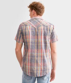 BKE Vintage Plaid Standard Shirt - Grey X-Small, Men's Greyorangecoral Washed snap front shirt Standard fit is form-fitting in the shoulders chest and bodice Contrast trim Easy Care fabric is a poly/cotton blend that helps prevent wrinkles. 60% Cotton 40% Polyester. Machine wash cold with like colors gentle cycle. Do not bleach. Tumble dry low. Warm iron if necessary.. MEN'S SHORT SLEEVE SHIRT SIZE CONVERSION CHART Tailored Fit Size XXS XS S M L XL XXL XXXL XXXXL XXXXXL Chest 36 38 40 42 44 46 4 Multicolor Slim Fit Cotton Tops, Fitted Orange Cotton Shirt, Casual Multicolor Slim Fit Tops, Fitted Casual Orange Shirt, Fitted Orange Top With Button Closure, Vintage Products, Orange Coral, Prevent Wrinkles, Mens Short Sleeve Shirt