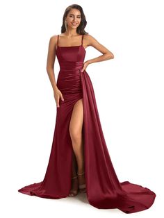 Mismatched Burgundy Sexy Mermaid Soft Satin Long Bridesmaid Dresses On – ChicSew Satin Prom Dress With Boning Details, Satin Prom Dress With Boning, Fitted Backless Satin Mermaid Dress, Backless Satin Mermaid Dress Fitted, Fitted Satin Finish Bridesmaid Gown, Fitted Backless Gown With Satin Finish, Fitted Satin Finish Backless Gown, Elegant Backless Satin Mermaid Dress, Backless Satin Bridesmaid Dress For Party