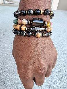 Tan Spot Jasper bracelet with Tibetan focal African Beaded Bracelets, Wooden Bracelets, Tibetan Bracelet, Yellow Opal, Imperial Jasper, Wooden Bracelet, Diy Bracelets Patterns, Jasper Bracelet, Beads Bracelet Design