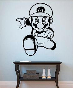 the mario wall decal is shown in black