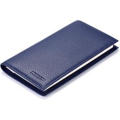 a blue leather wallet on a white background