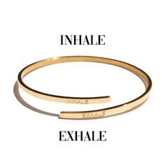 "Sometimes we just need to stop and take a deep breath. It's amazing how one intentional breath can help you destress. Sometimes we just need a little reminder. Engraved \"Inhale Exhale\" bracelet 18k gold or rose gold plating  Beautiful gift for yourself or someone special  3mm wide one size fits most /  adjustable The perfect wearable reminder for yourself.  This bracelet also makes a thoughtful gift for someone. ♥ ♥ ♥ IS THIS A GIFT? Customized gift tags are available: Please mark on your order that it is intended for a gift. In the notes section write the message that you would like printed on the gift tag.    ♥ ♥ ♥ SHOP OUR OTHER UPLIFTING AND EMPOWERING JEWELRY https://www.etsy.com/listing/1067479311/engraved-yes-i-can-motivational-pendant https://www.etsy.com/listing/1012285380/engr Minimalist Personalized Jewelry For Meditation, Everyday Hypoallergenic Holistic Jewelry, Adjustable Inspirational Jewelry For Meditation, Rose Gold Gifts, Inhale Exhale, Gift Friend, Gifts Jewelry, Yoga Gifts, Engraved Bracelet